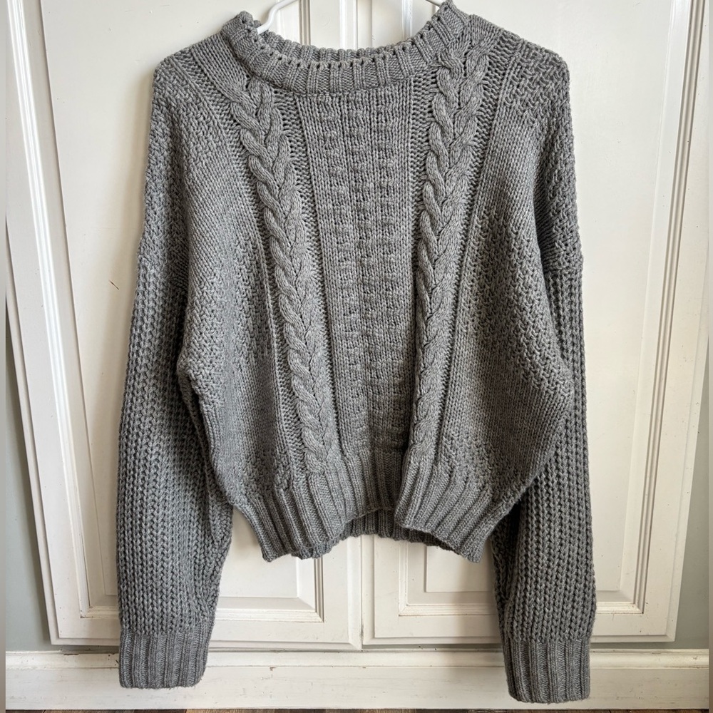 Lush Gray Cable Knit Women's Sweater